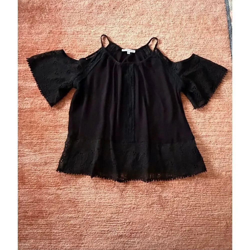 Heartloom Black Cold Shoulder Lace Top/ Blouse Size M